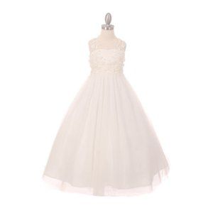 Stunning Decorated with 3D Flowers and Matching Pearls Dress Multisizes 5035